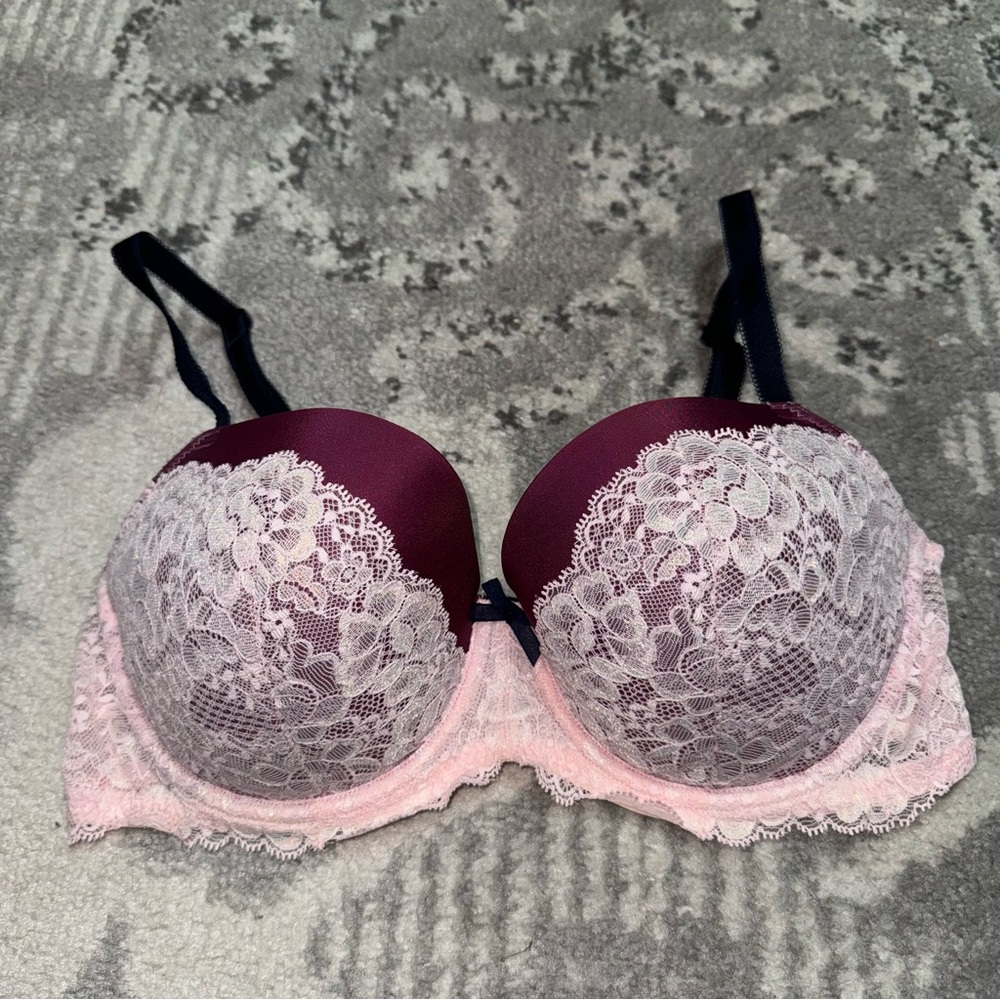 Vintage Victoria’s Secret Dream Angels Lace Balconet Bra Demi Burgundy Navy Pink
